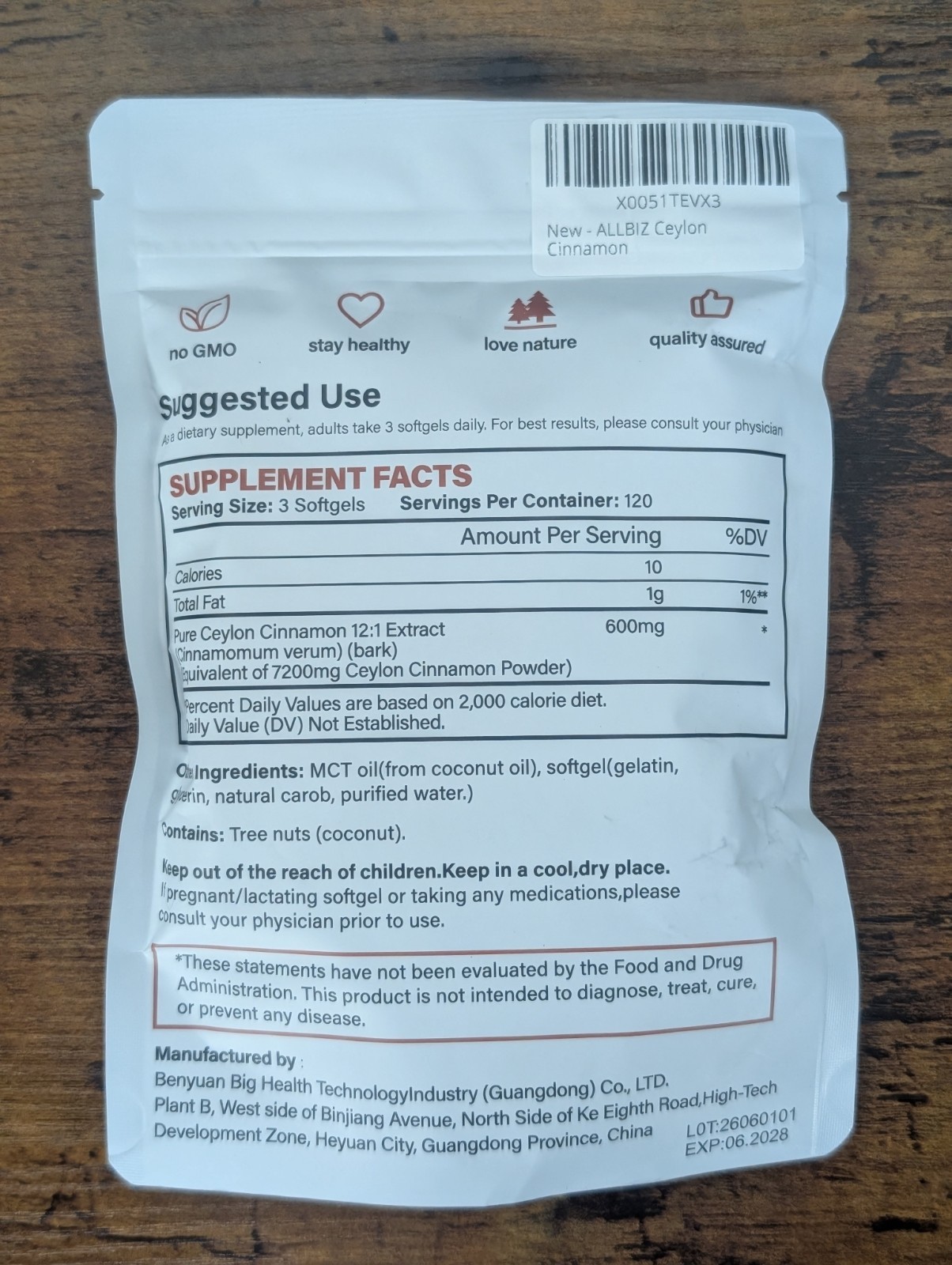 ALLBIZ Ceylon Cinnamon Softgels 360 Count with MCT Oil, Sourced from Sri Lanka.