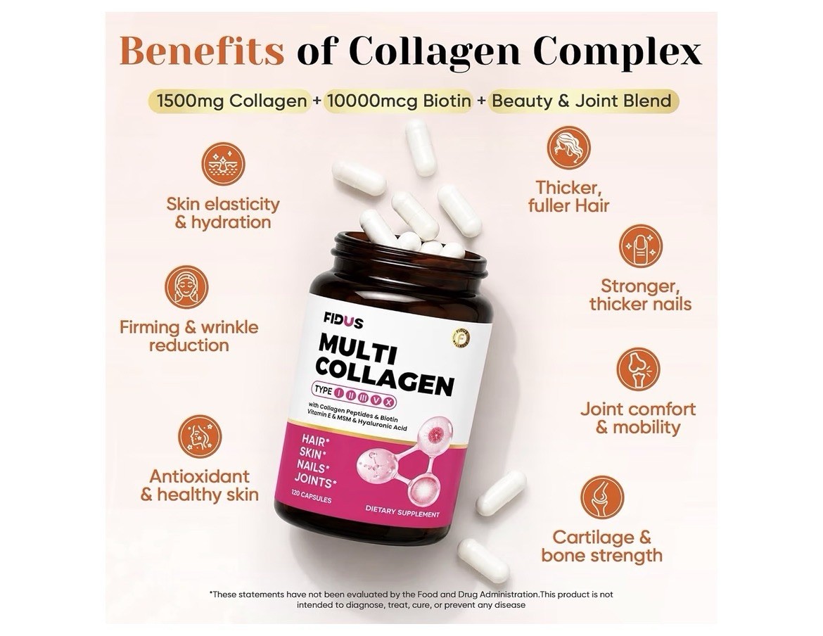 Multi Collagen Peptides Capsules w/ Biotin Hyaluronic Acid MSM 120 Capsules