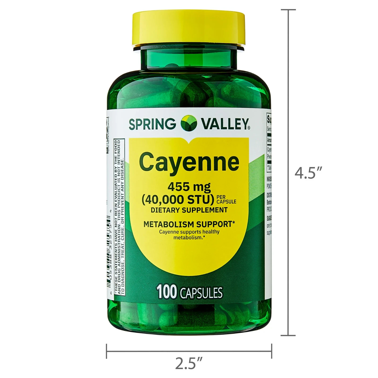 Spring Valley Cayenne Capsules 455 mg, 100 Ct Dietary Supplement for Metabolism