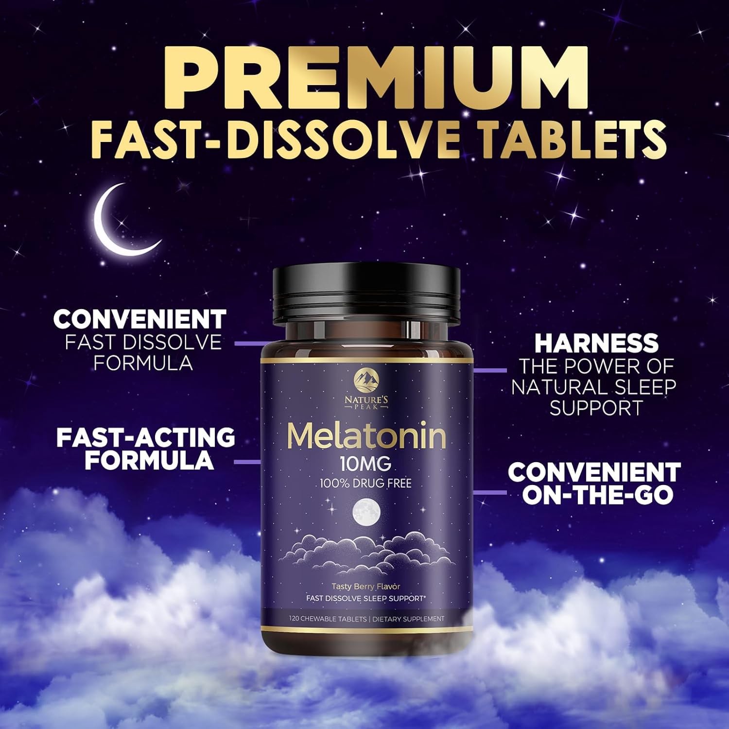 Melatonin 10Mg Fast Dissolve Supplements, Sleep Support Supplement for Adults –