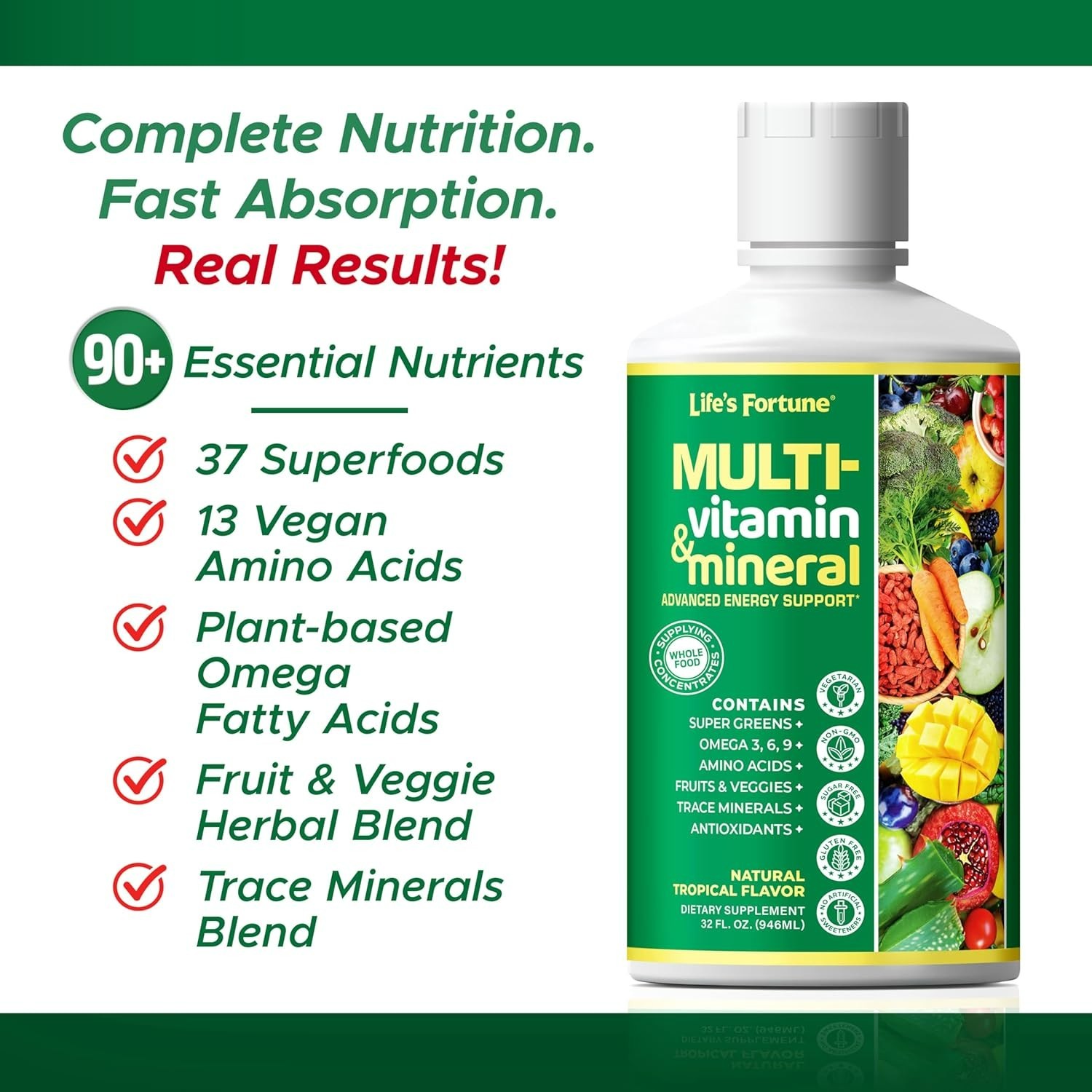 Life’s Fortune Liquid Multivitamin for Adults, Teens (32 oz, Tropical Flavor)