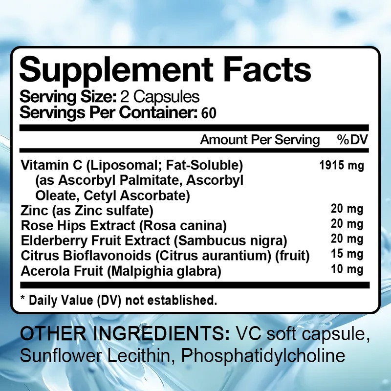 Vitamin C Liposomal Complex 1600 Mg – Immune System Support 30/60/120 Capsules