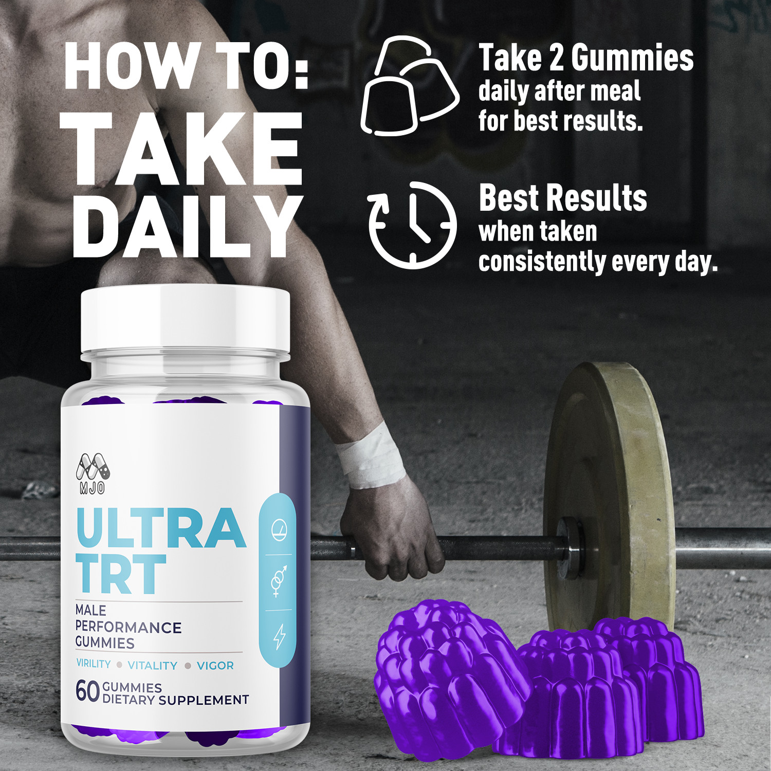 (1 Pack) Ultra TRT Male Gummys Advanced Male Health Support UltraTRT 60 Gummies