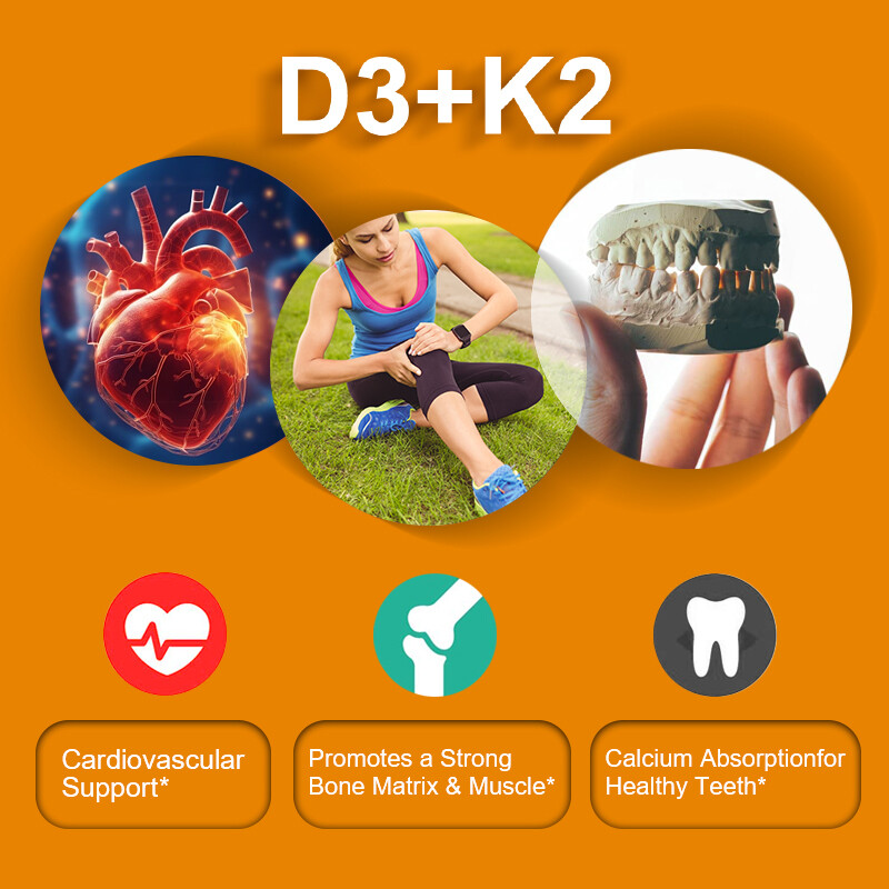 Vitamin K2 (MK7) w/ D3 Bone & Heart Health Non GMO & Gluten Free Easy to Swallow