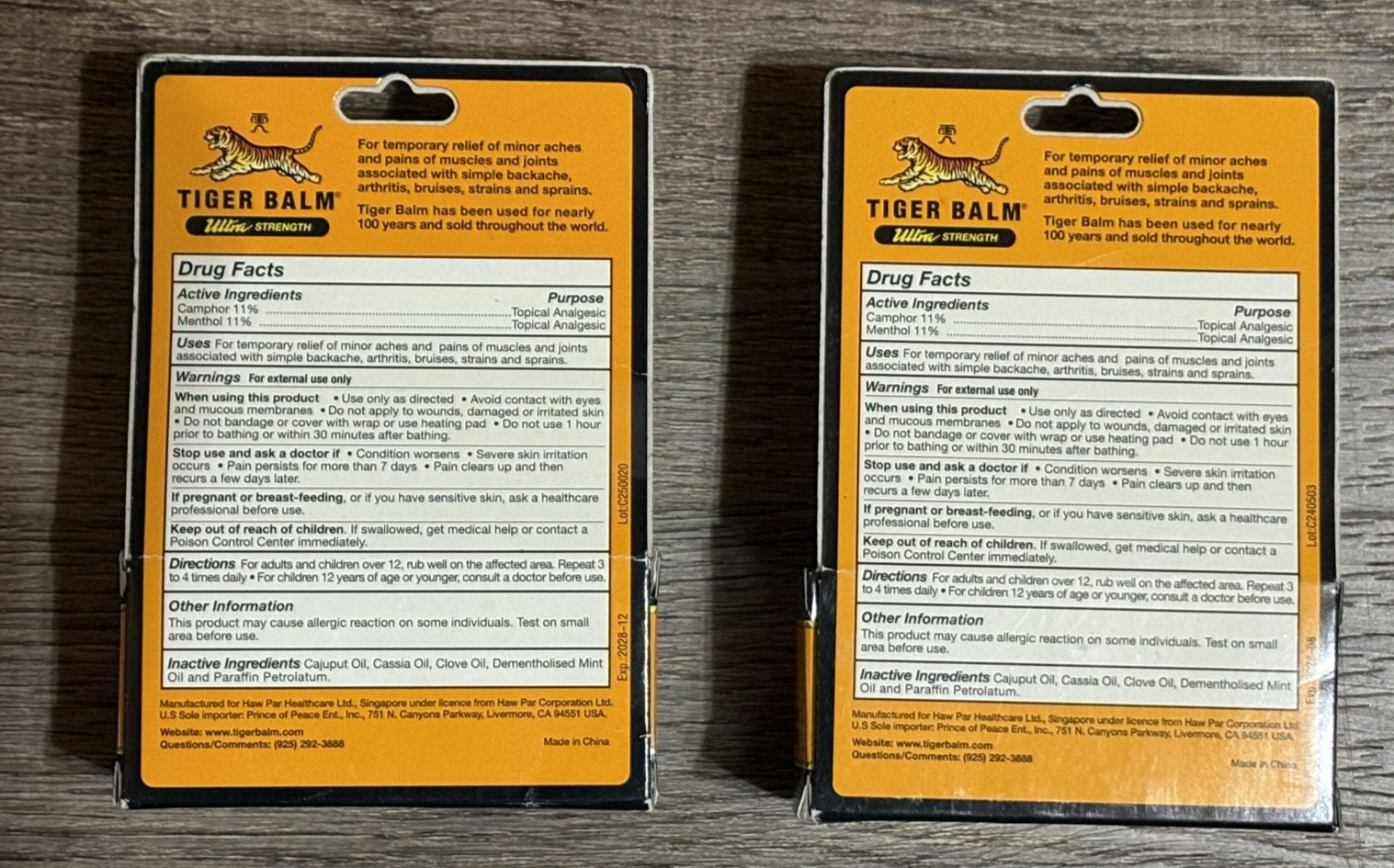 2 Tiger Balm Ultra Strength Ointment 0.63 oz: 8/2028, 12/2028 NEW, SEALED