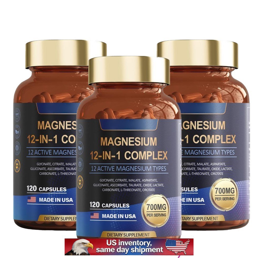 1-3 PACK Magnesium Complex 700mg 12 in 1 Magnesium Supplement with 120 counts-+