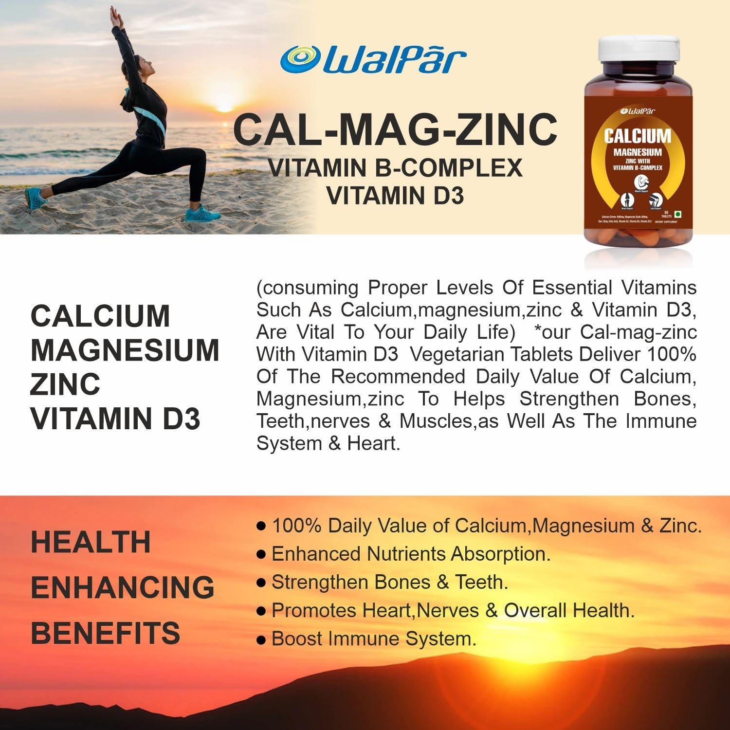 WAL.PAR Calcium Citrate 1300mg Magnesium Zinc D3 B12 B Complex