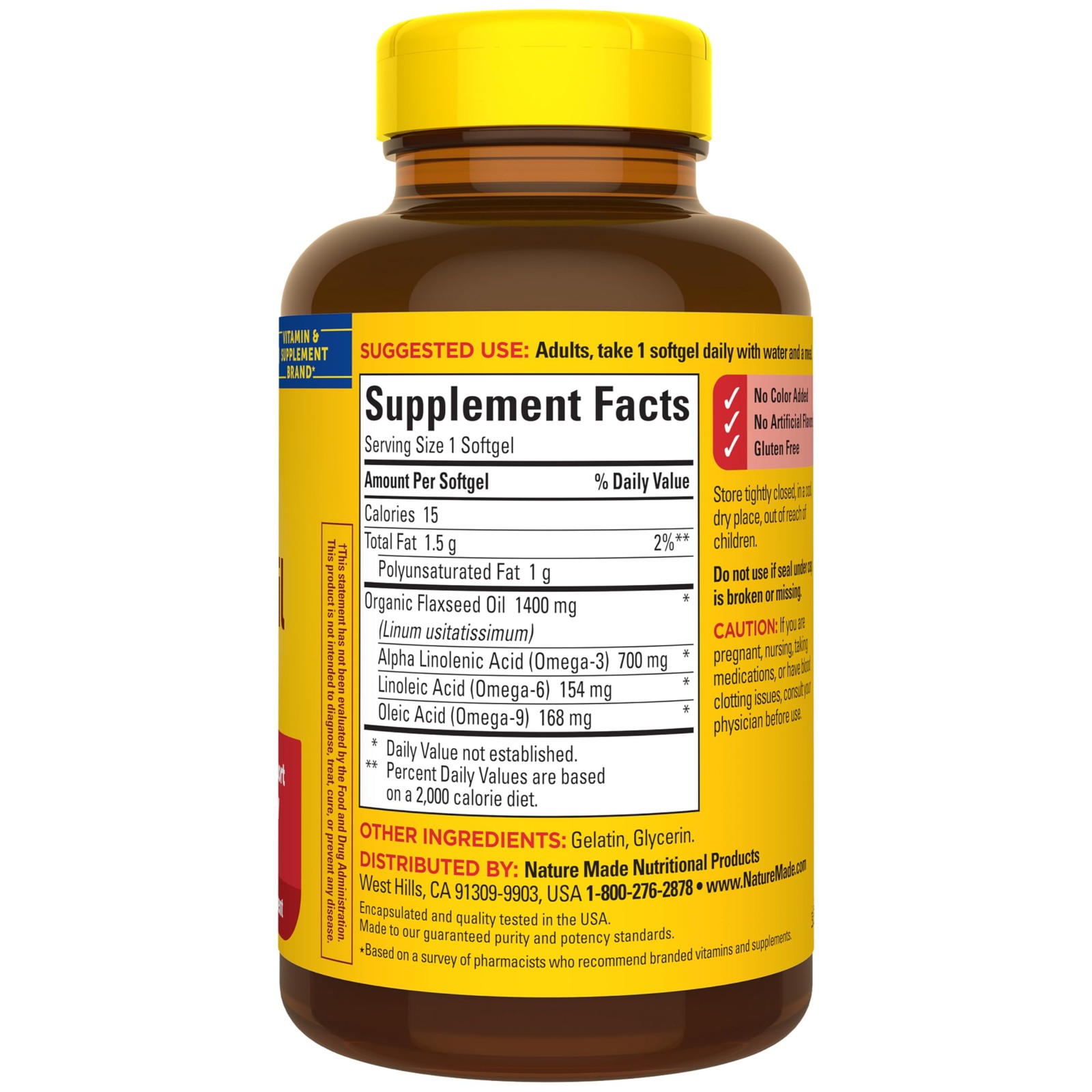 Nature Made Extra Strength Flaxseed Oil 1400 100 Count (Pack of 1), No Color