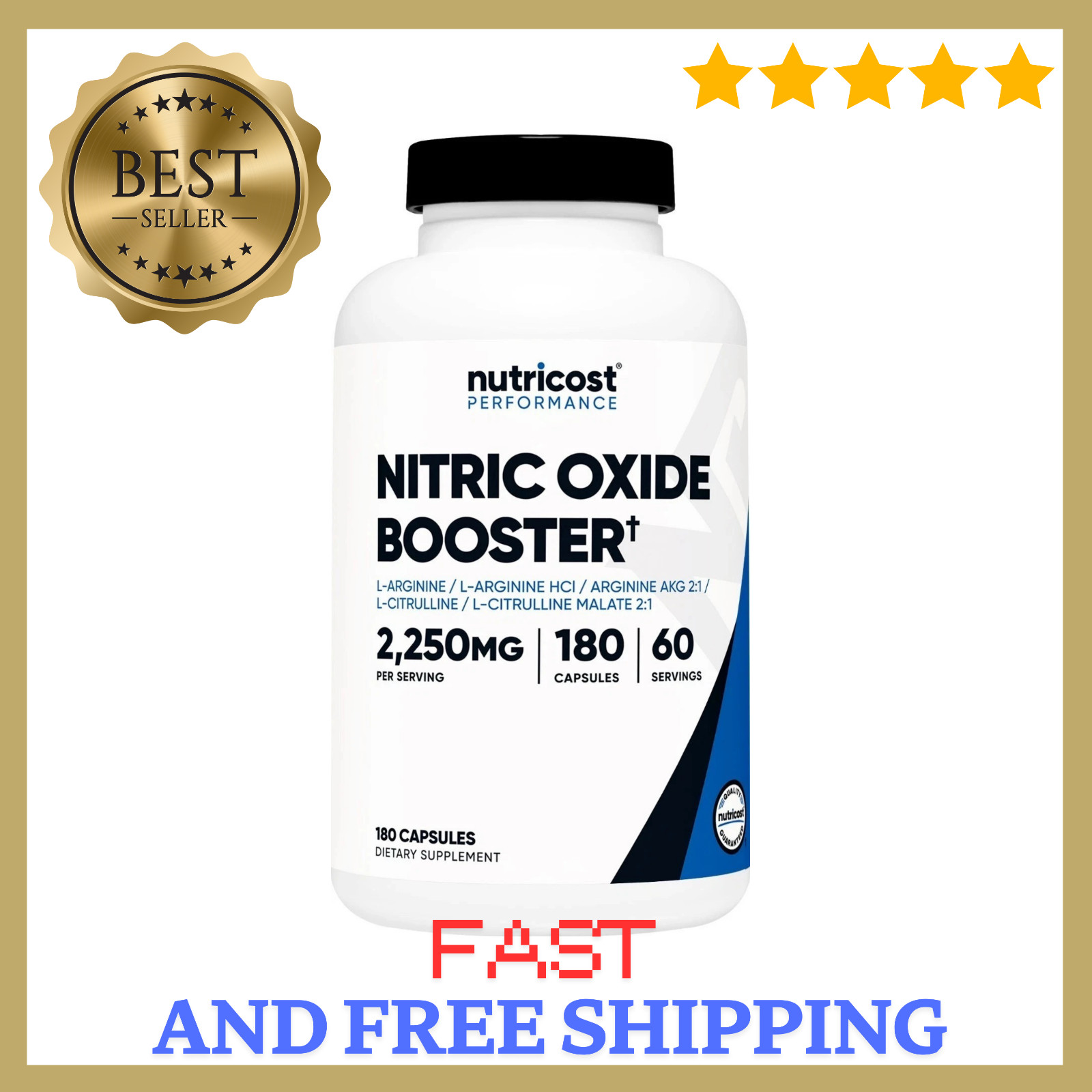 Nutricost Nitric Oxide Booster 2250mg, 180 Capsules – 750mg – 60 Servings