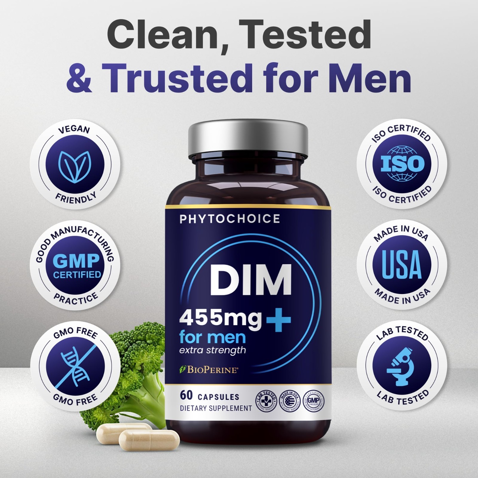 350mg DIM Supplement for Men – Estrogen Balance, Hormone Support, 60 Capsules