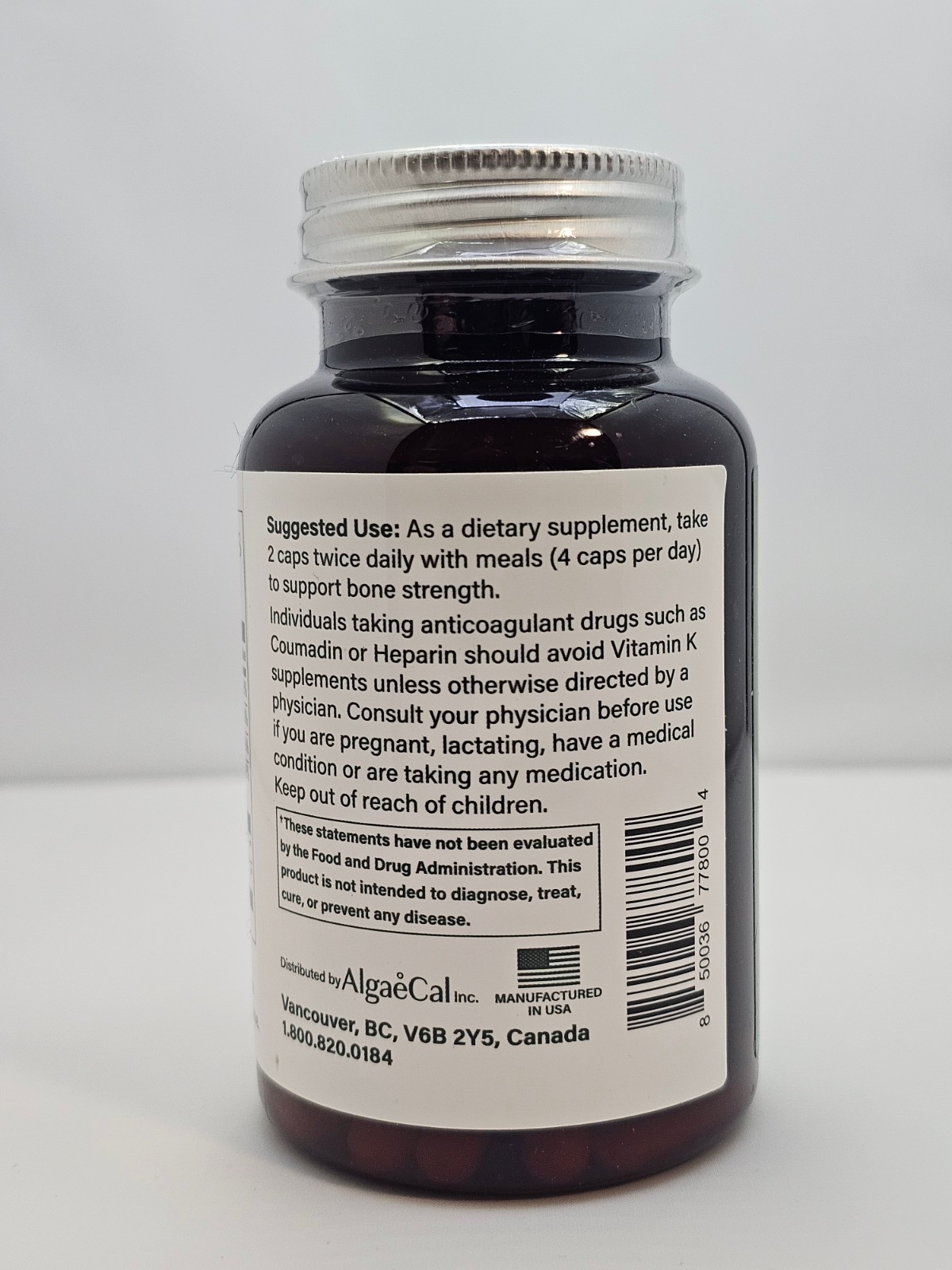 AlgaeCal Plus Stronger Bones Veggie Capsules Dietary Supplement Algae Cal 120Ct