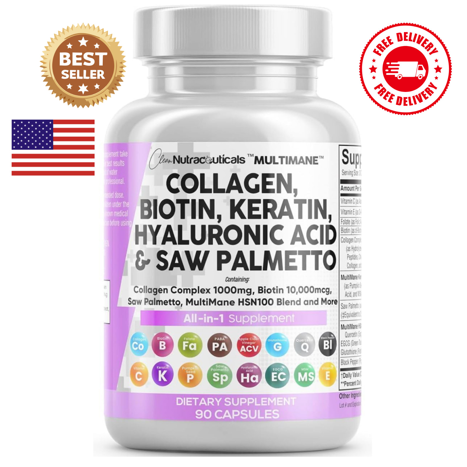 Collagen Pills Biotin Keratin Saw Palmetto Hyaluronic Acid – Hair Skin and Na…
