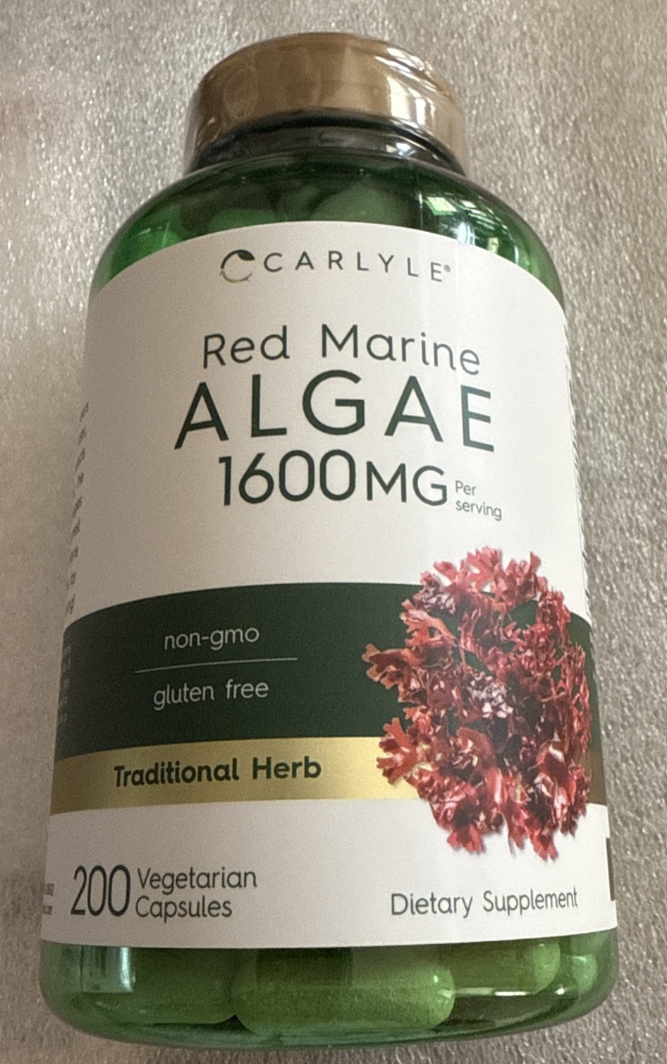 CARLYLE. RED MARINE ALGAE 1,600 MG 200 Capsules Exp 10/27- Gluten Free Non GMO