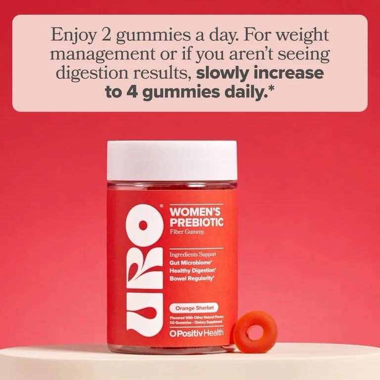 O Positiv URO Prebiotic Fiber Gummies for Digestive Gut Health Sherbet, 50 ct