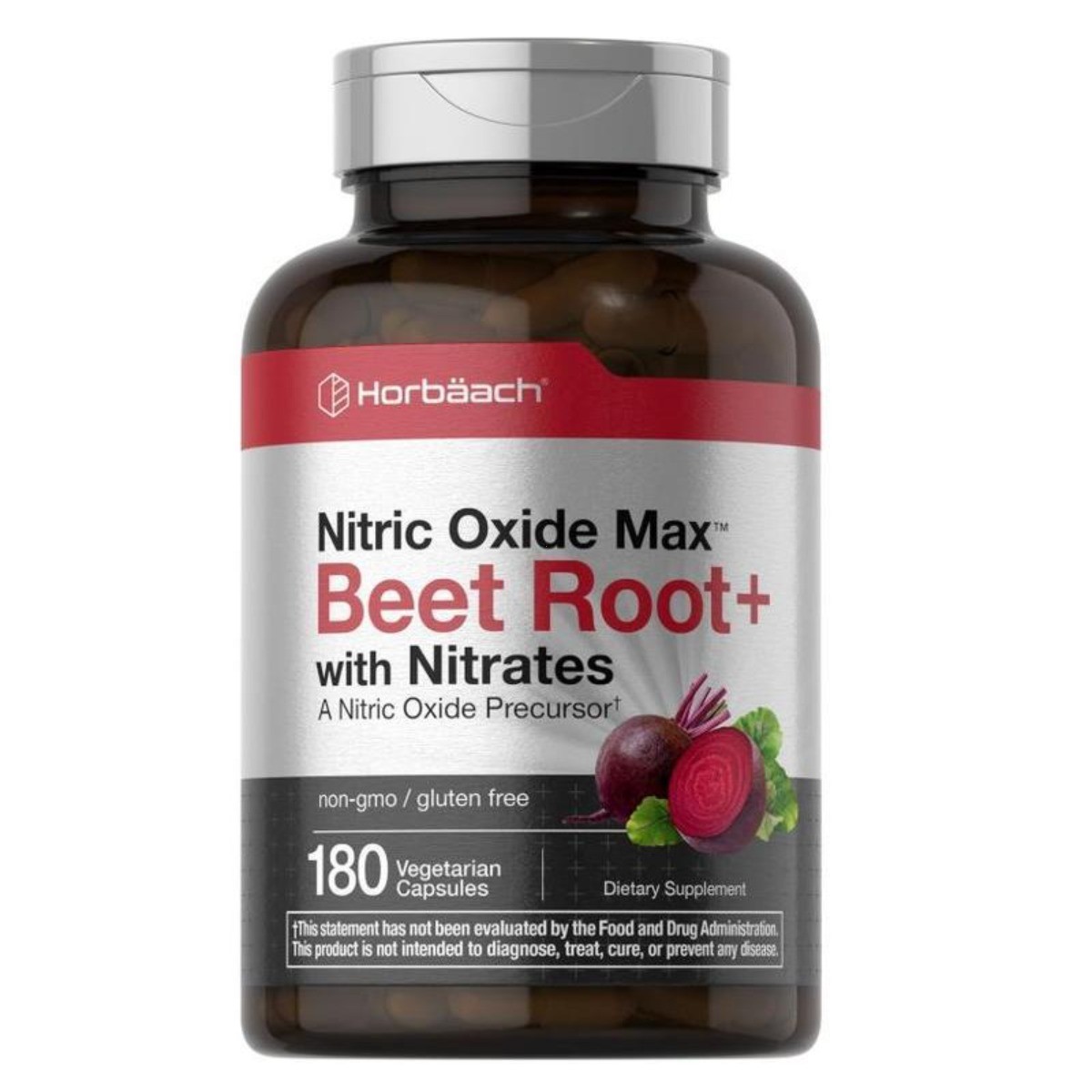 Horbäach Nitric Oxide Max Beet Root Capsules, 180 Count, Vegetarian Supplement