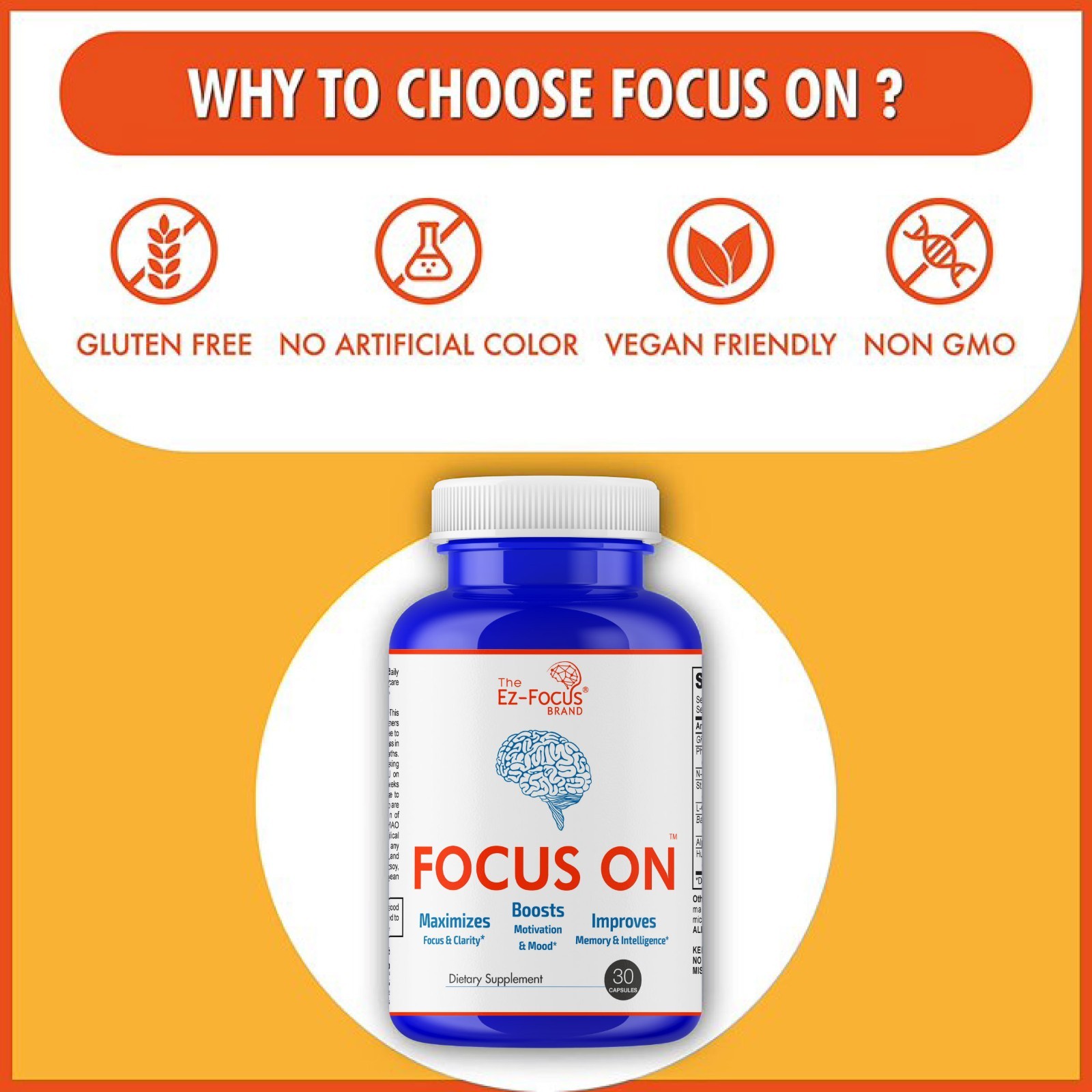 Adult Vitamin Brain Boost Nootropics for Focus Memory Clarity Sharp Mind 30Caps