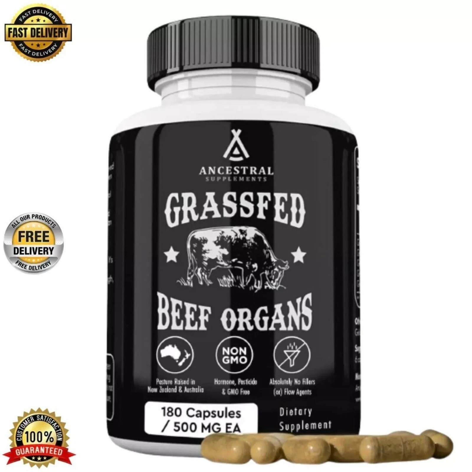 Premium new Ancestral Supplements Grass Fed Beef Organ Supplement 180 Capsules