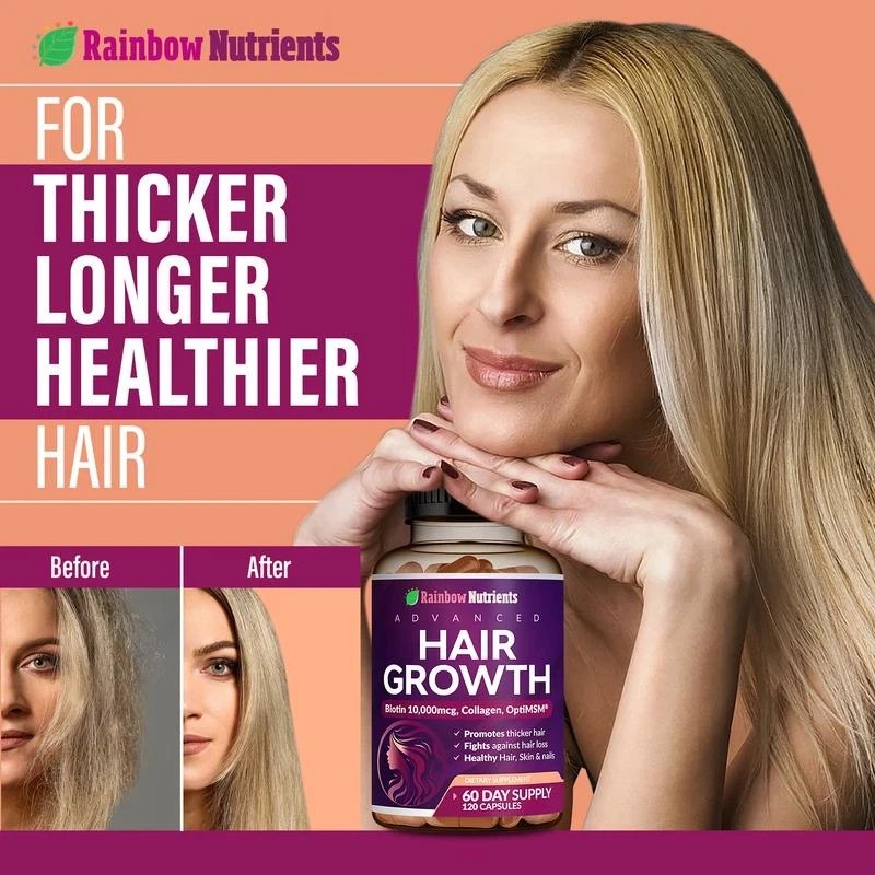 24-in-1 Advanced Hair Growth Vitamins | Biotin10,000mcg, Collagen, Patented Opt