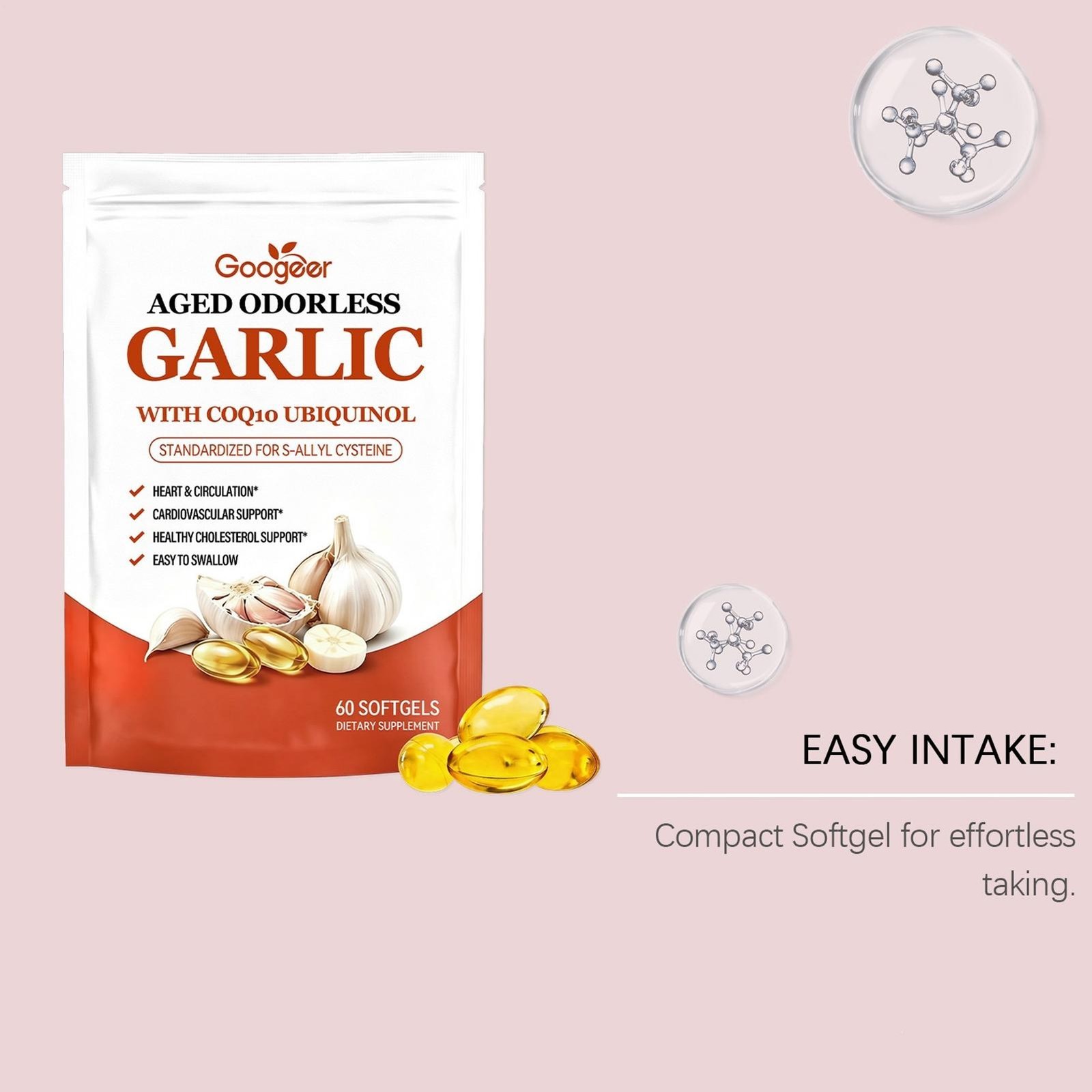 Odorless Aged-Resilia Garlic Extract 600mg Softgels (60 Count) including CoQ1*