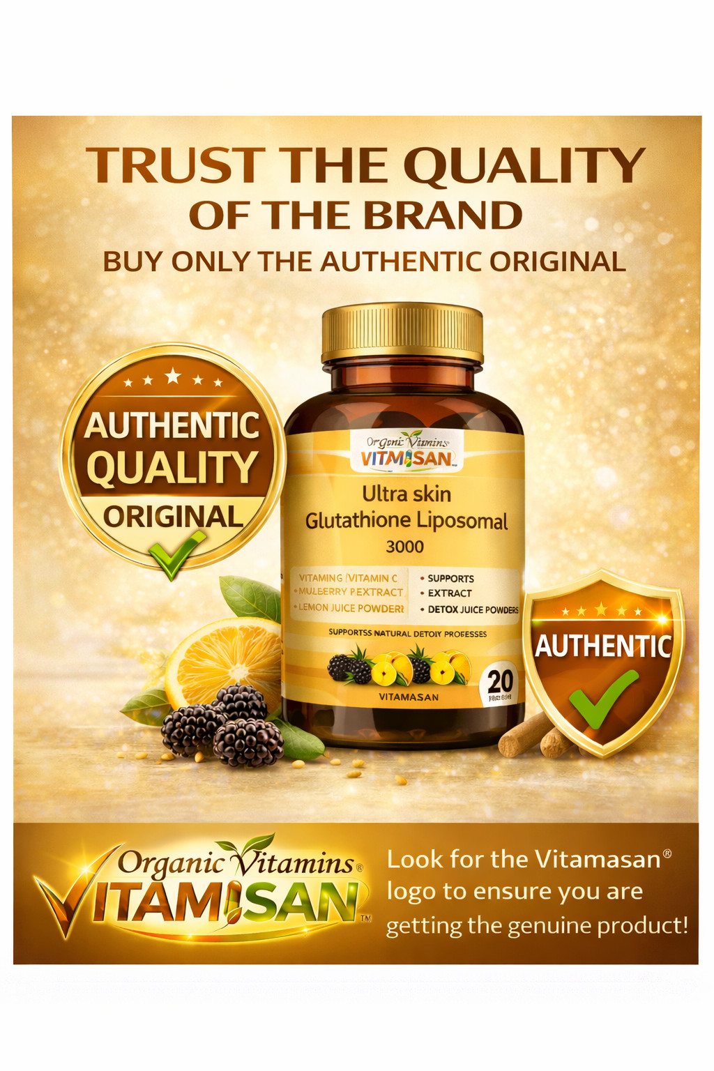 2 Pack Liposomal Glutathione 3000mg + Vitamin C Antioxidant Skin 180 Caps