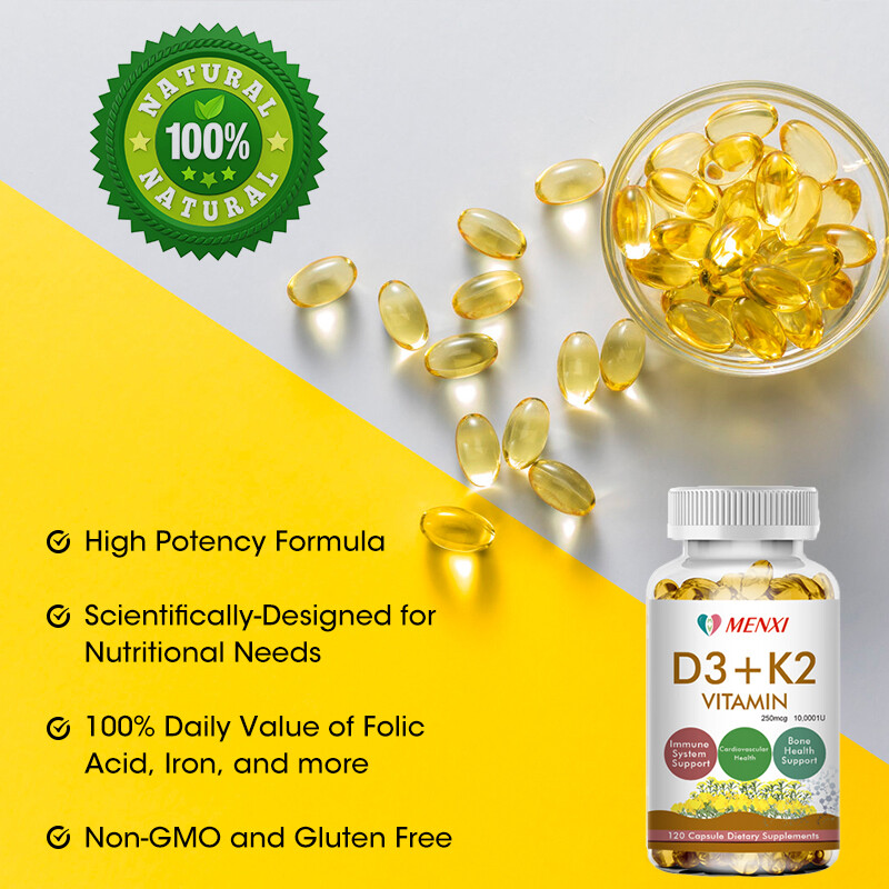 Vitamin K2 (MK7) w/ D3 Bone & Heart Health Non GMO & Gluten Free Easy to Swallow