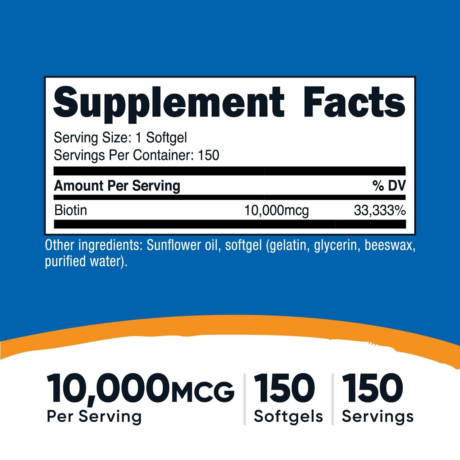 High-Potency Biotin 10,000mcg – 150 Softgels, Gluten-Free, Non-GMO Supplement