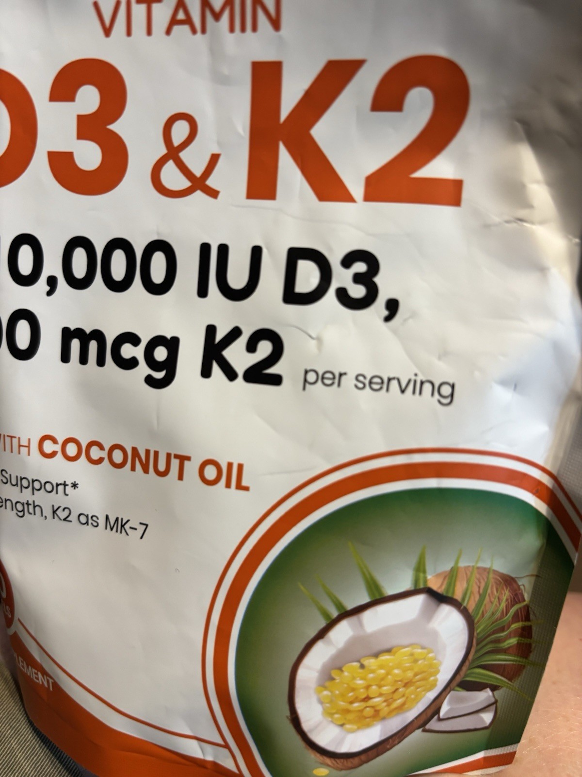VEV Corefeel Vitamin D3 & K2 10,000 IU, 200 mcg MK-7, 300 Coconut Oil Softgels