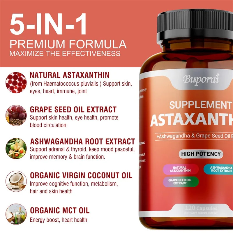 Astaxanthin 120pcs – Antioxidant, Heart, Joint & Skin Health, Improves Digestion