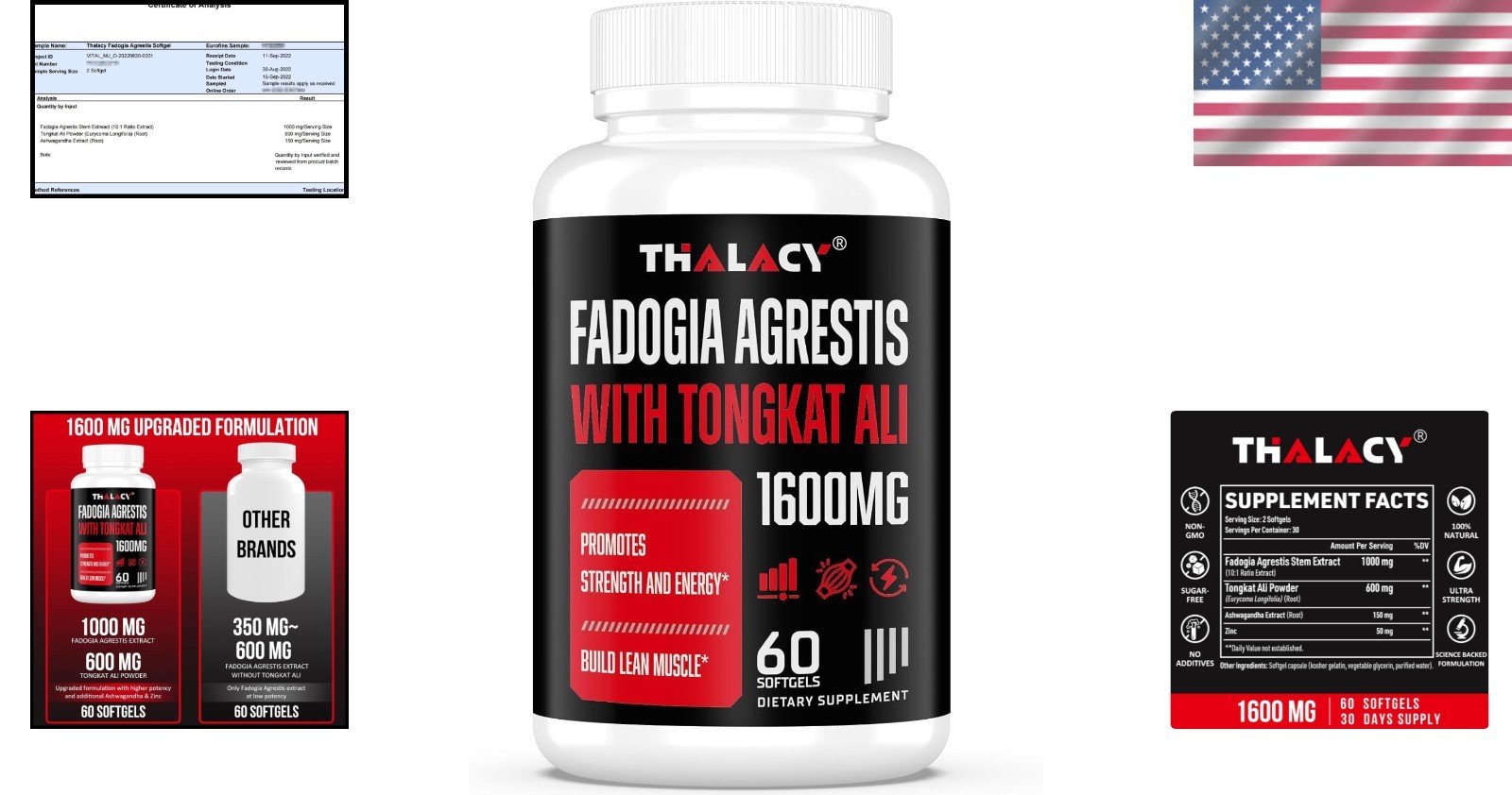 Natural Muscle Energy Booster: 1600mg Fadogia Agrestis, 60 Gluten-Free Softgels