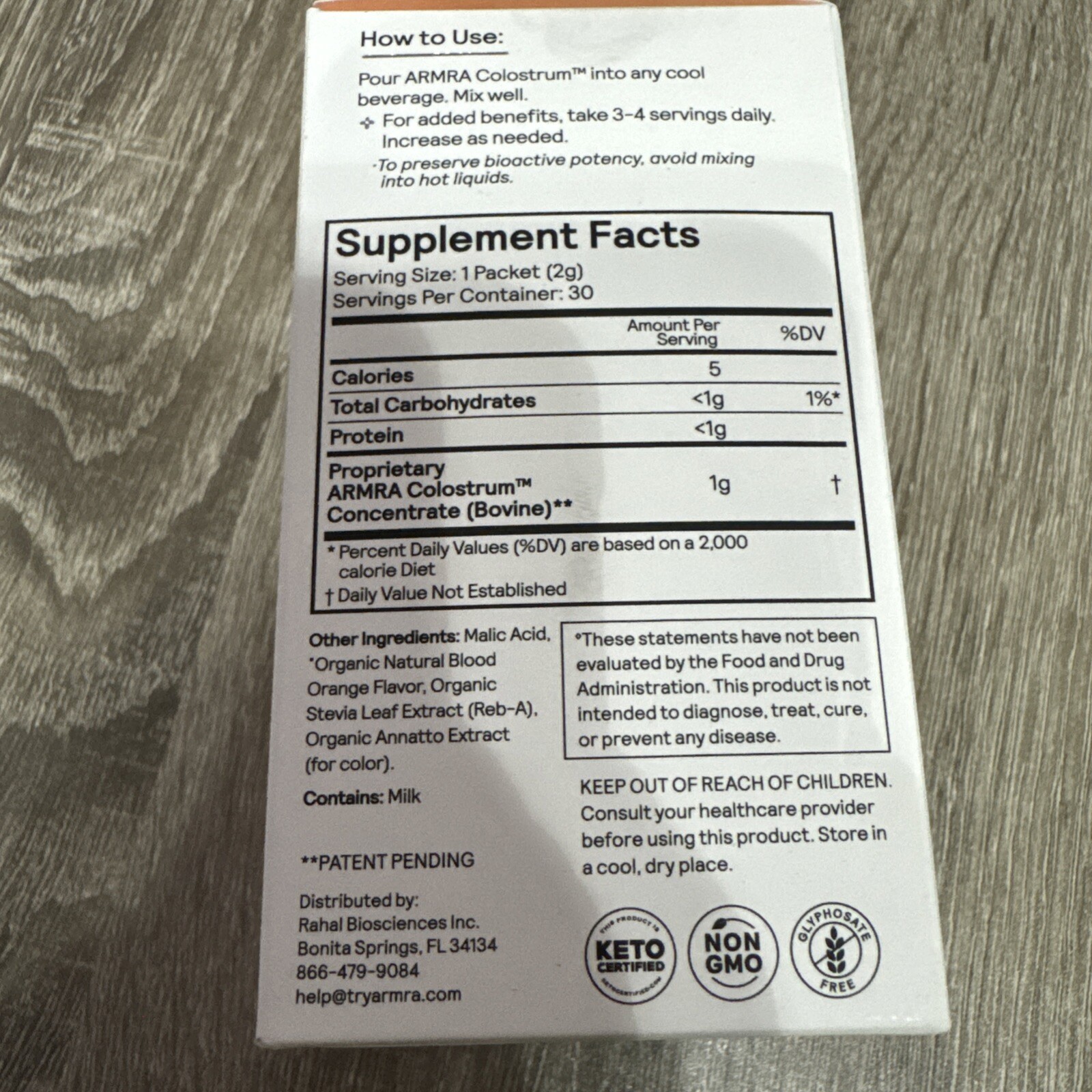 ARMRA Colostrum Health Revival Blood Orange Immune Barrier Support 30 Pack 8/26