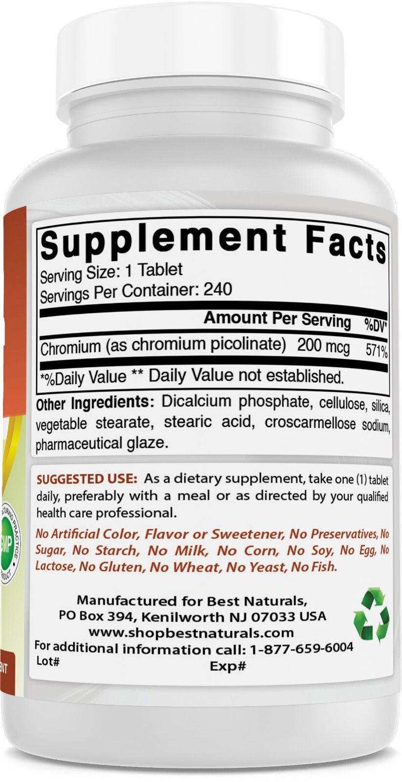Best Naturals Chromium Picolinate Tablet, 200 mcg, 240 Count