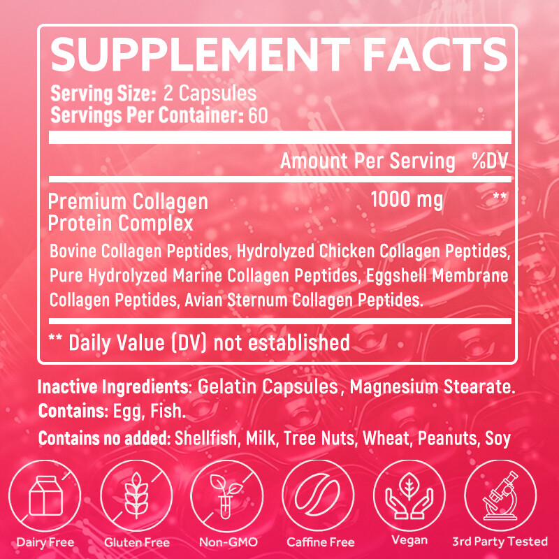 Multi Collagen Capsules 1000mg – 30/60/120Capsules – Hair, Skin, Nails, Bones