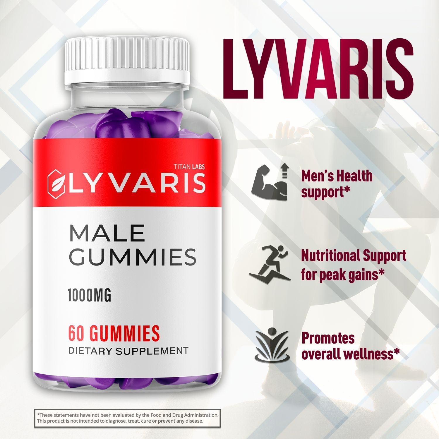 (1 Pack) Lyvaris Male ACV Gummy Male Health Support Formula Ly Varis 60 Gummies