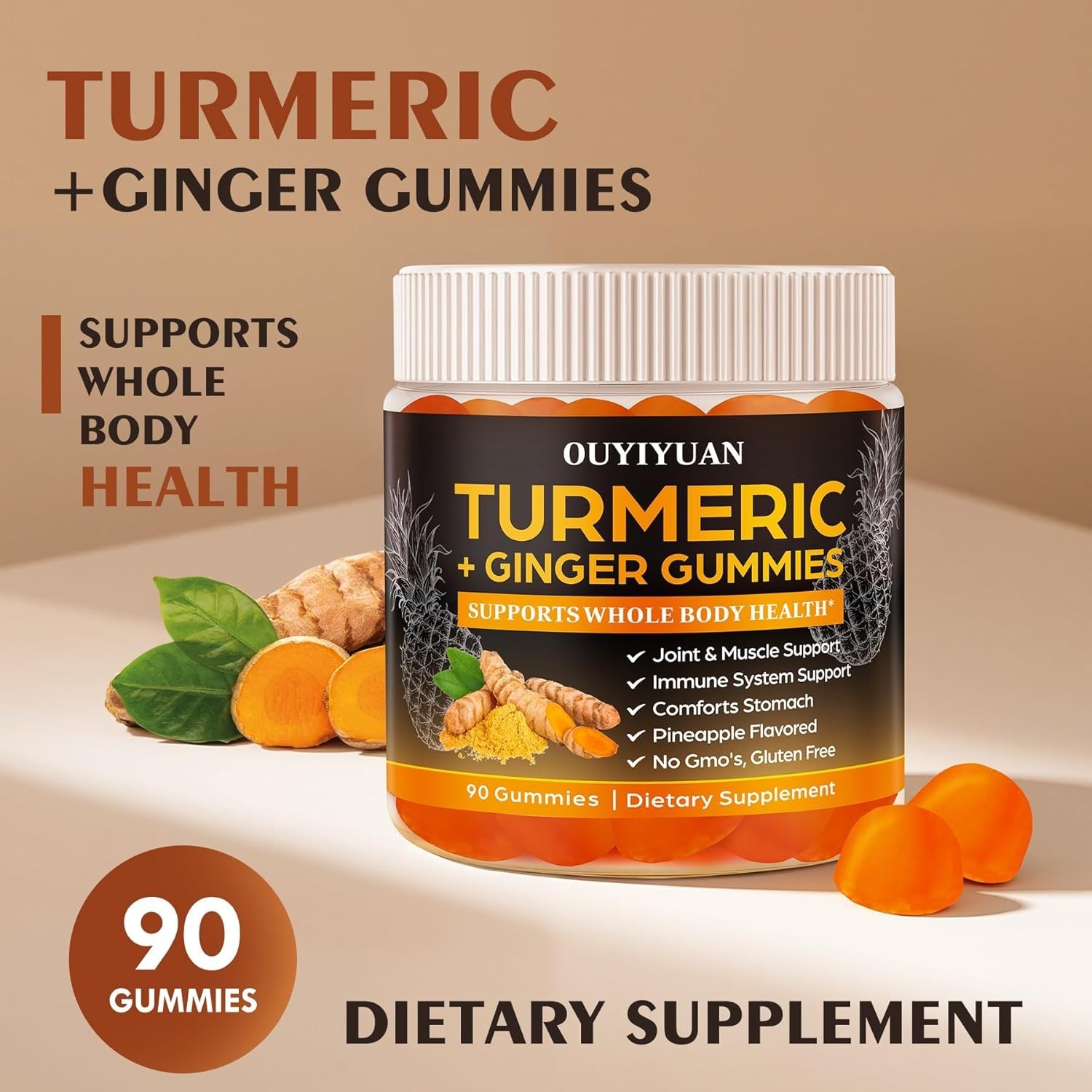 Turmeric Gummies, Joint & Muscle Relief + Immune Support, Natural Pineapple Flav