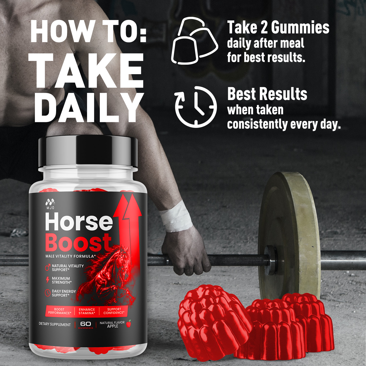 (1 Pack) Horse Boost Gummys Advanced Male Health Support HorseBoost 60 Gummies