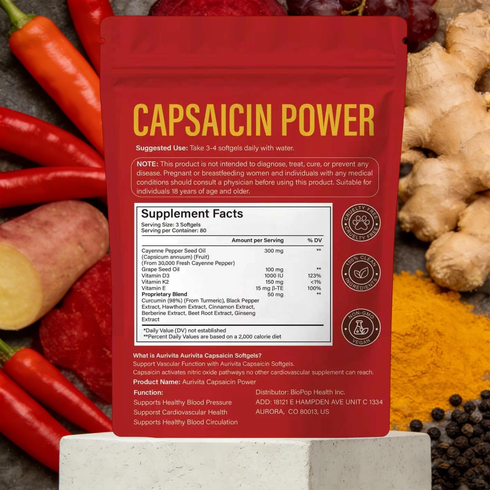 Capsaicin Softgels Supplements 240 Capsules Vitamin D3 K2 Beetroot Aurivita Seed