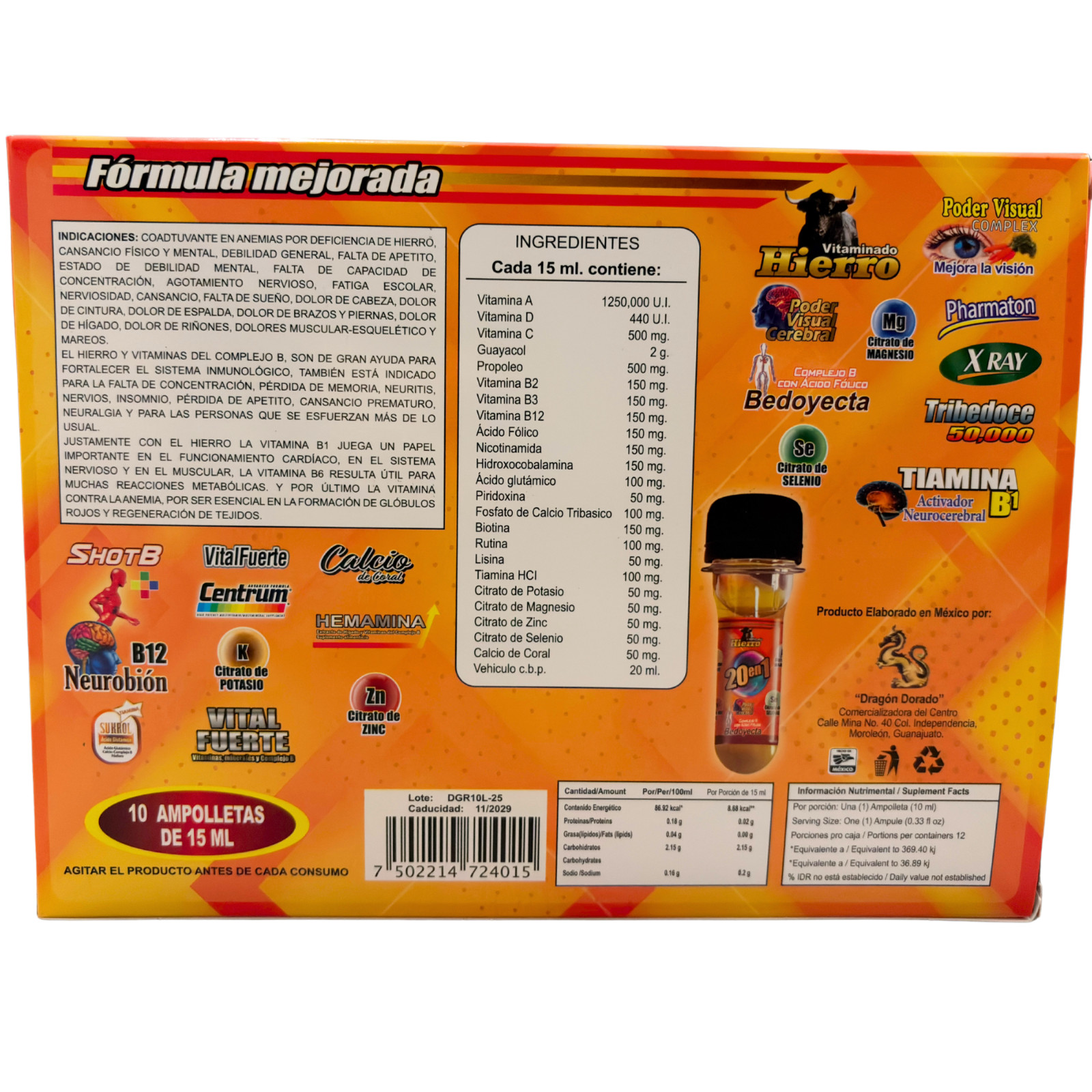 20 in 1 Liquid Multivitamin Oral 10 x 15ml, 20 en 1 Ampolletas Vitaminado