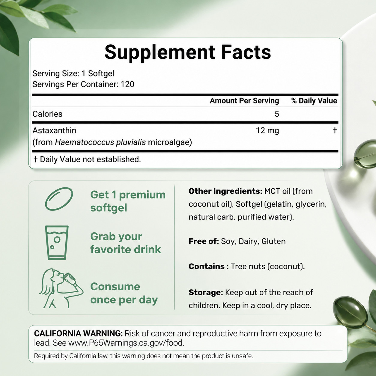 Micro Ingredients Astaxanthin 12mg Softgels Natural Microalgae Antioxidant
