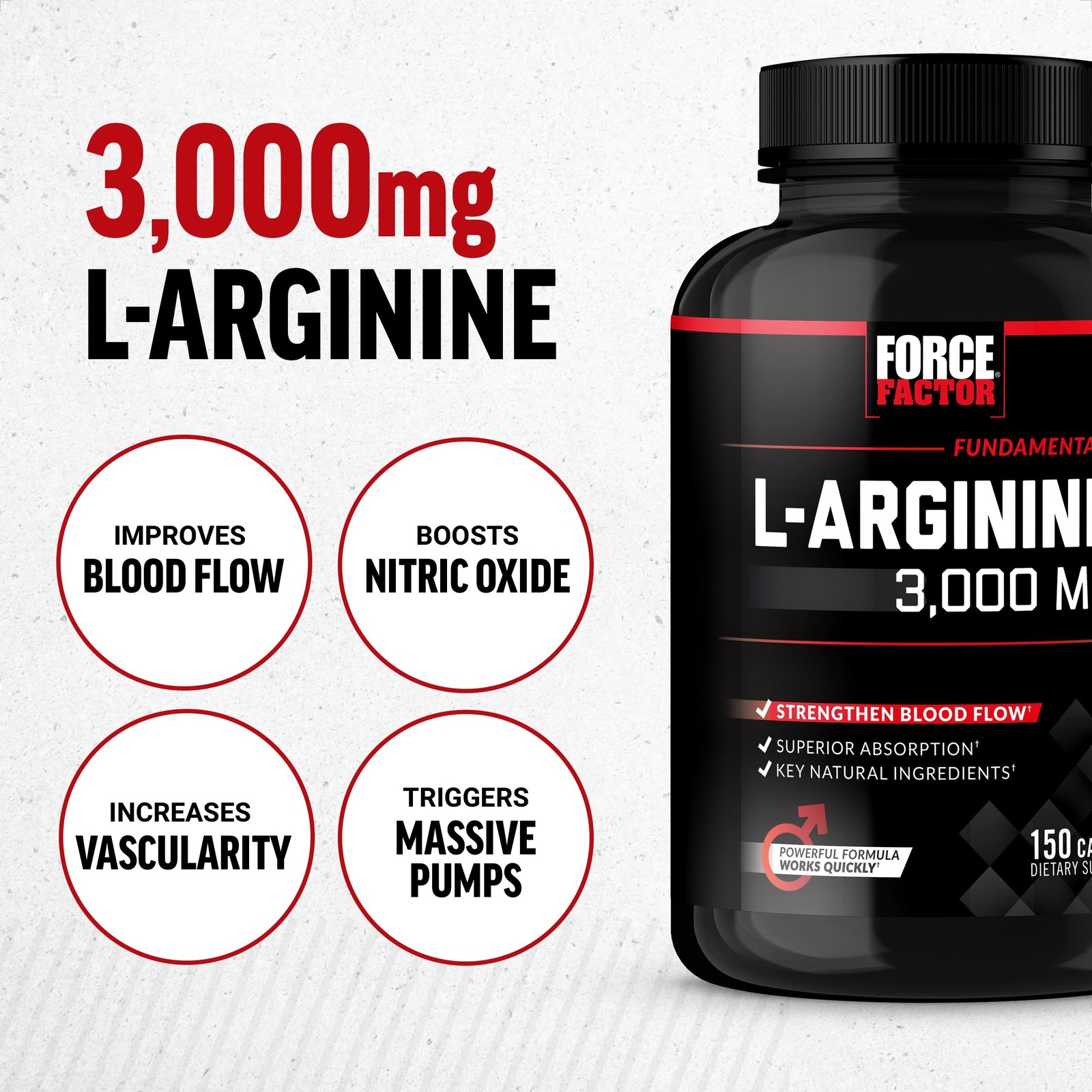 Force Factor L-Arginine 3000 MG, Extra Strength Nitric Oxide & Circulation Boost