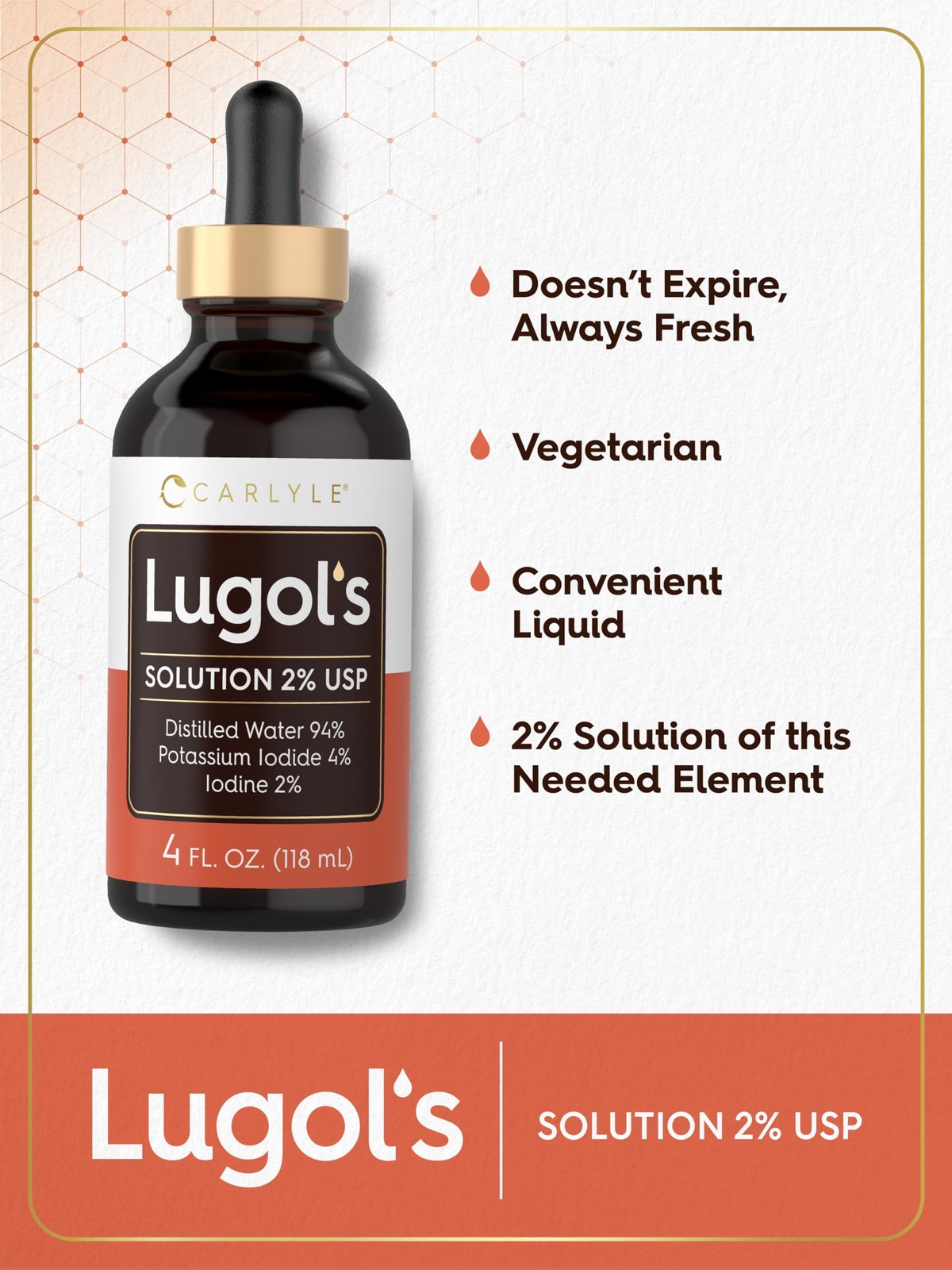 Carlyle Lugols Iodine 2 Percent | 4 fl oz (Pack of 1) | 4 Fl Oz