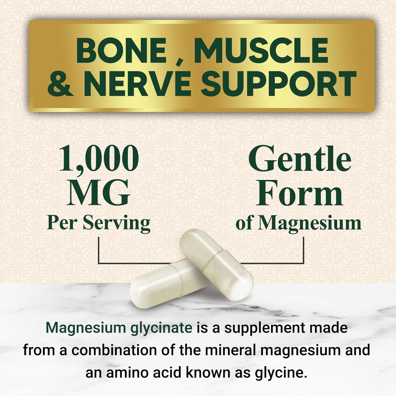 Magnesium Glycinate 1000mg – Chelated for 60 Count (Pack of 1)