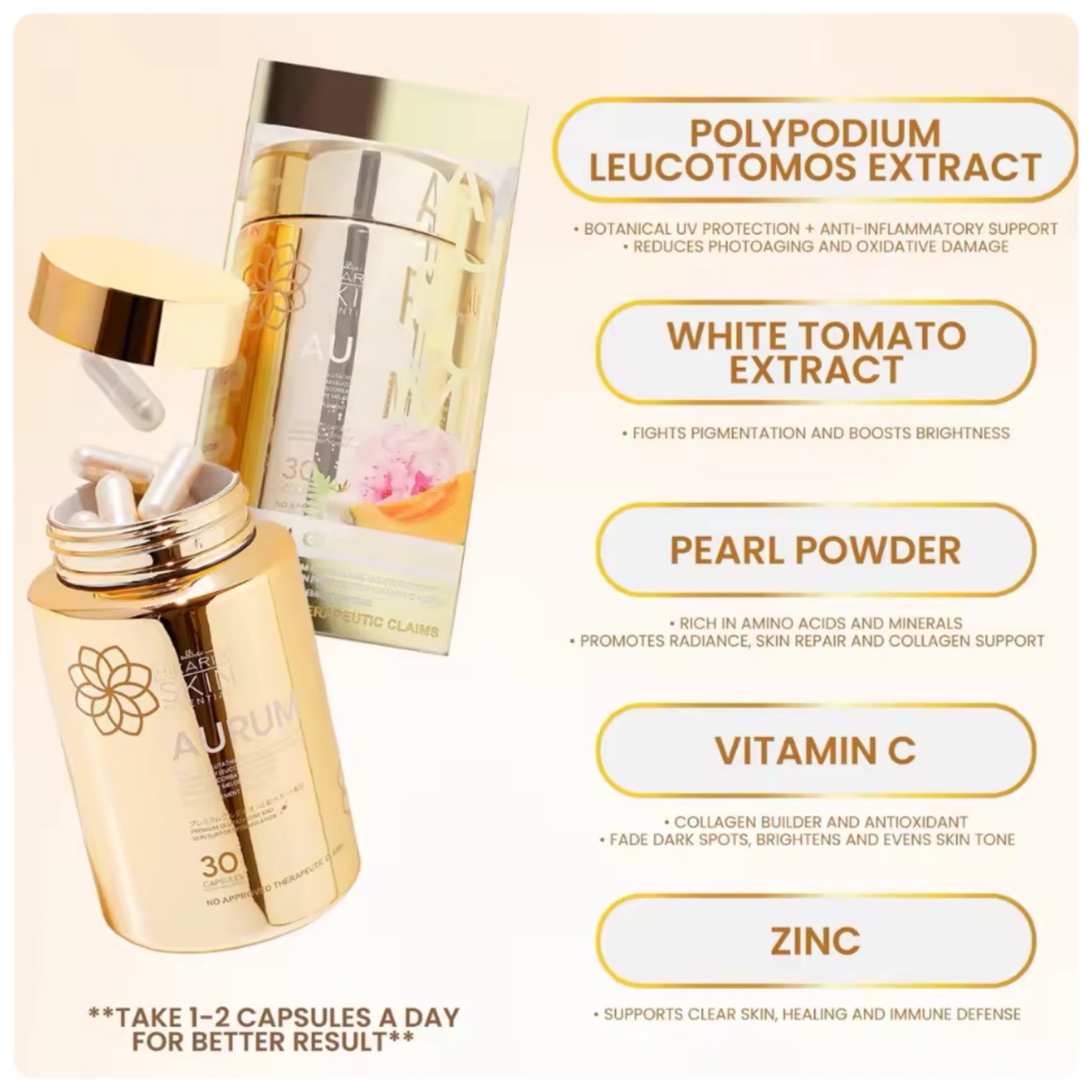 Hikari Aurum S-Acetyl Glutathione Sakura White Tomato Ceramide 30 Capsules