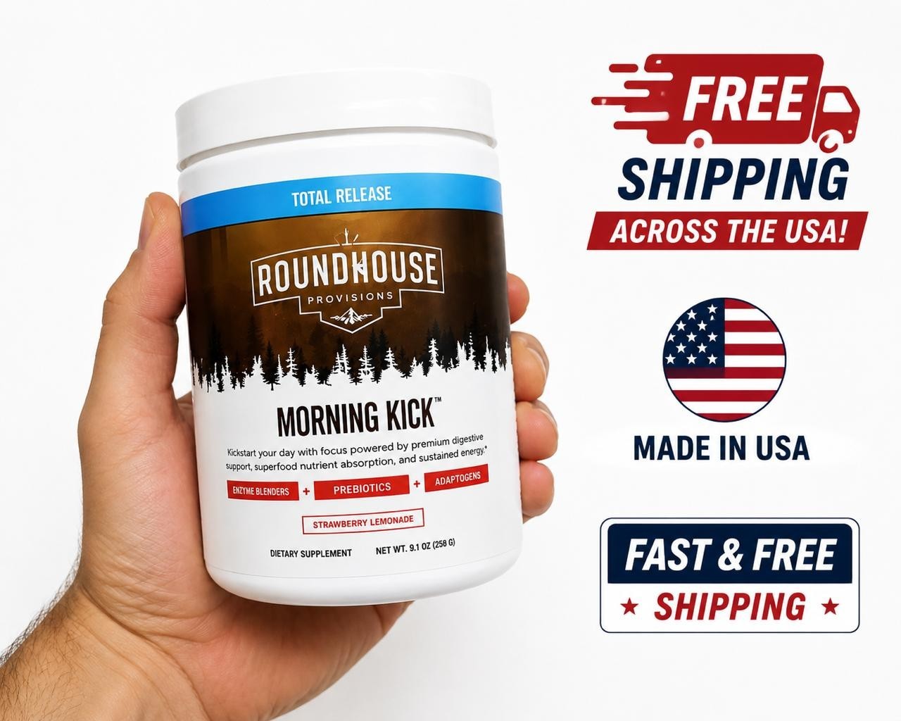 ROUNDHOUSE MORNING KICK-DIGESTIVE POWDER-STRAWBERRY LEMONADE, 9.1oz Chuck Norris