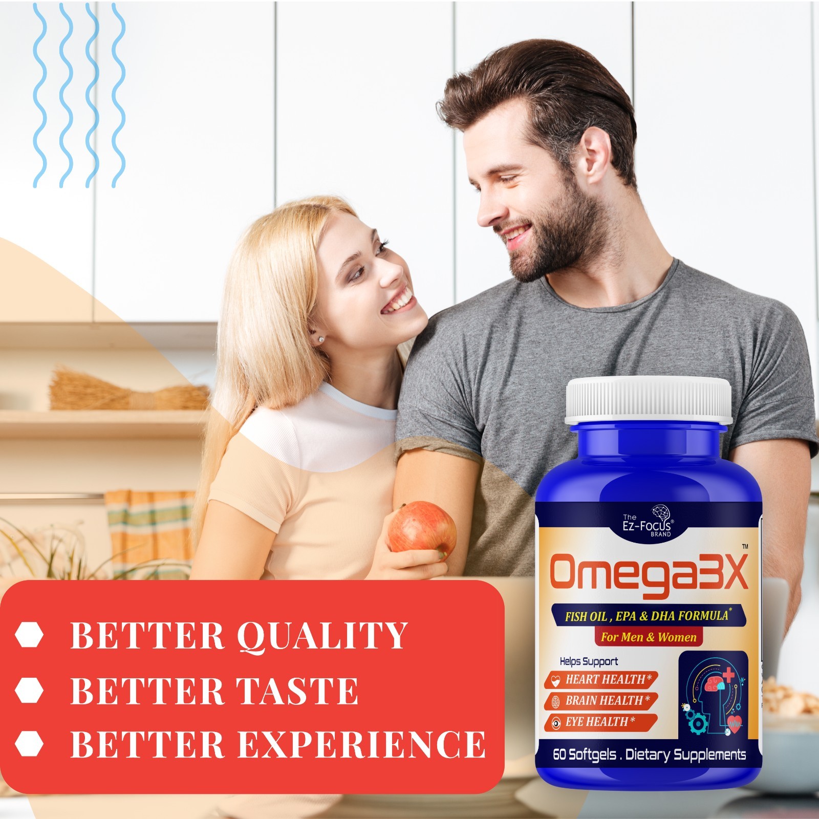 Adult Brain Booster Omega 3 Fish Oil Nootropic Brain Supplement Memory Focus 60