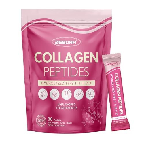 ZEBORA Multi Collagen Peptides Powder Packets with Hyaluronic Acid, Biotin, MCT