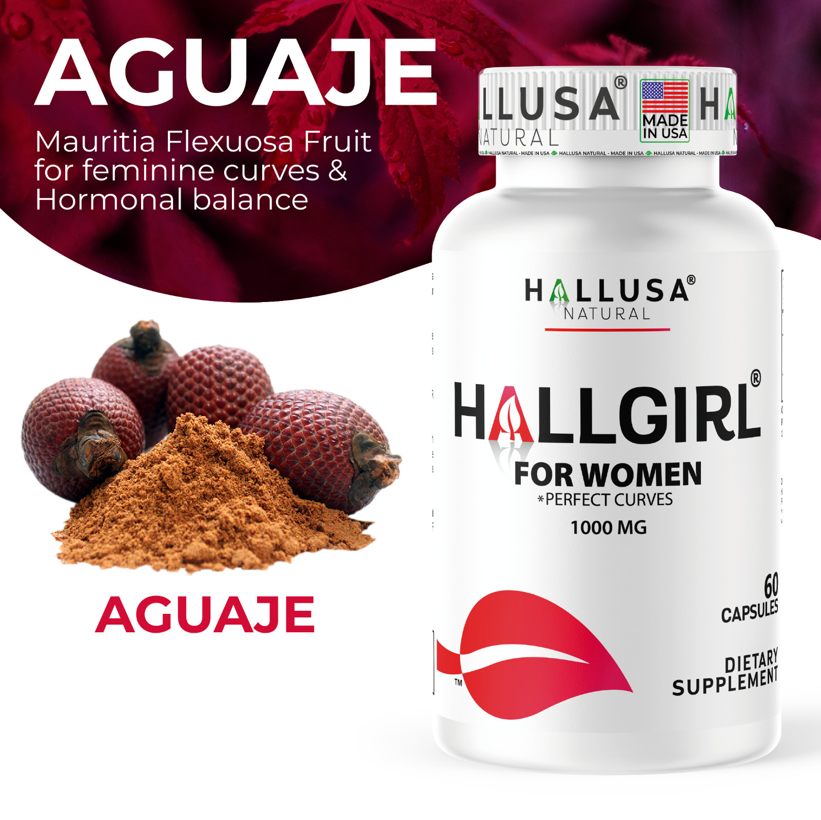 HALLADY 1000 mg – Aguaje Curves – Premium supplement for women 60 CAP