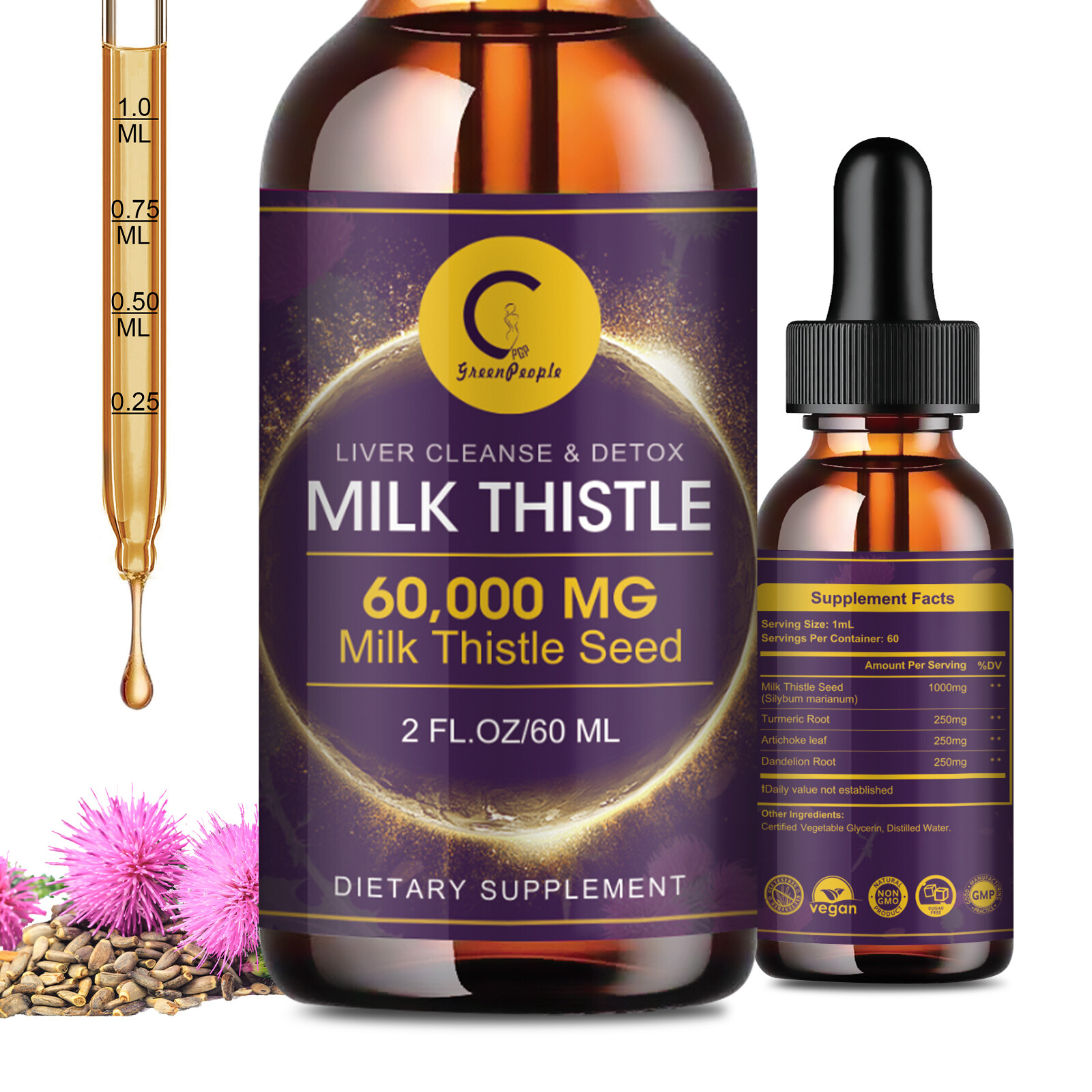 Milk Thistle Liquid Drops Silymarin 1000mg, Detox & Cleanse Liver Supplement