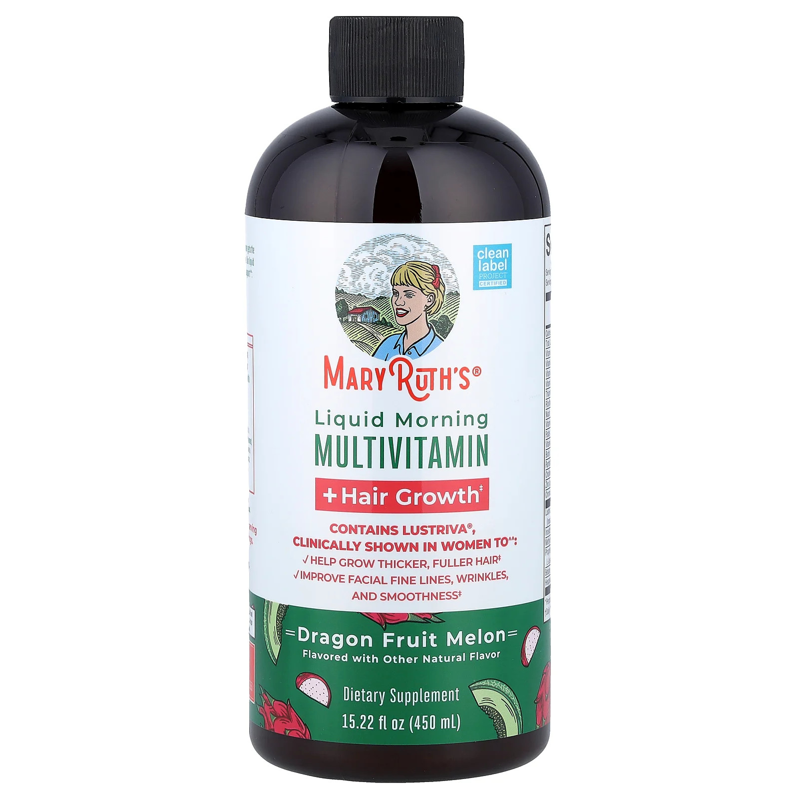 Liquid Morning Multivitamin + Hair Growth, Dragon Fruit Melon, 15.22 fl oz (450