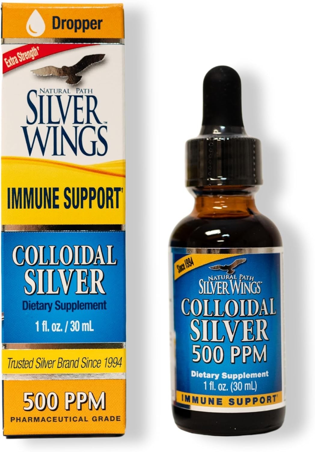 Colloidal Silver 500PPM, Amber Brown Liquid Immune Support, 1 Fl Oz Pack of 1