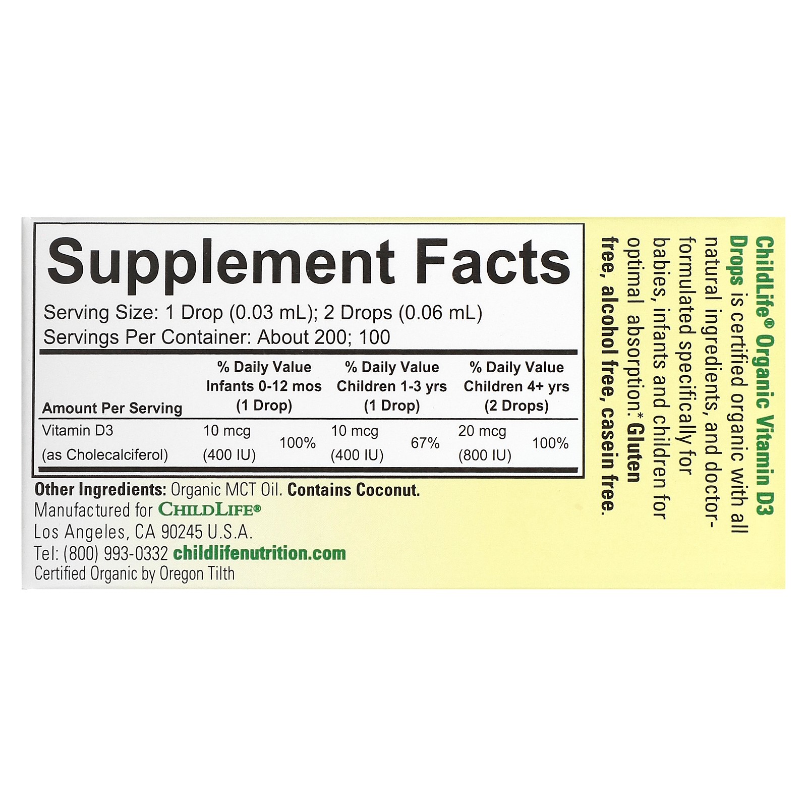 Organic D3 Drops for Babies & Infants, 0.21 fl oz (6.25 mL)